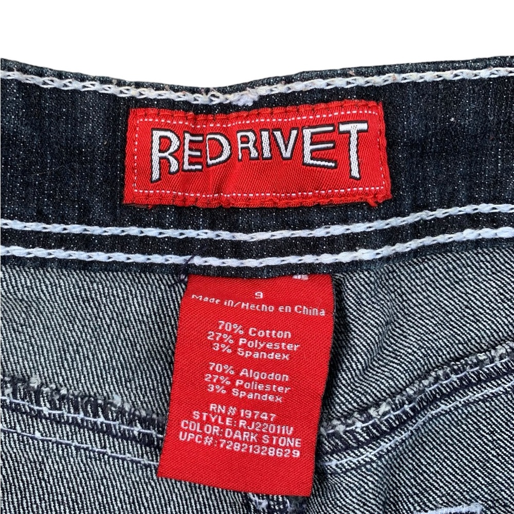 Y2k Red Rivet Faded Black Embellished Jean Shorts - image 6